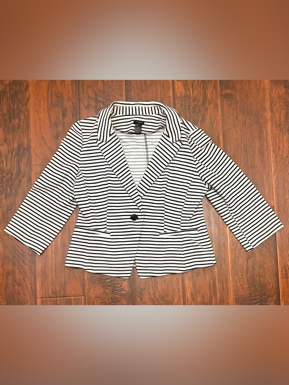 Ann Taylor Black White Striped Blazer Jacket Size 12